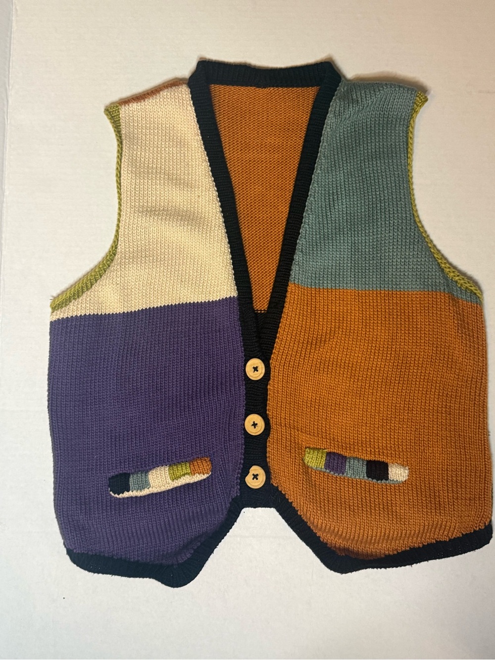 Vintage Multicolor Knit Vest - Purple, Mustard & Sage